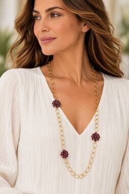 Vintage Michael Michaud 36" Petunia Wide Chain Necklace